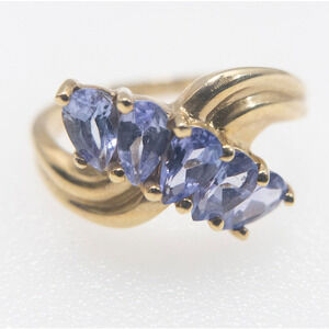 10K Gold Tanzanite Cocktail Ring | Pear Cut | Size 5.75